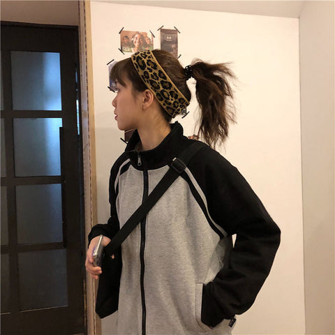 High Neck Striped Zipper Sweatshirt