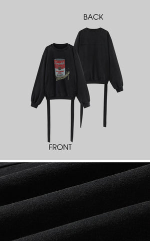 Oversized Graphic Sweatshirt with Vintage Campbell Print and Strap Hem Detail