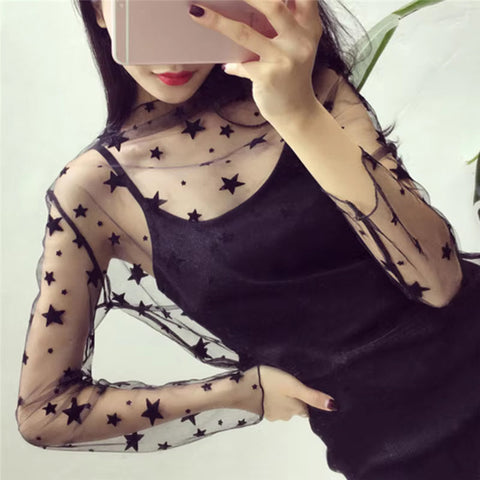 Stars Pattern See Through Transparent Shirt