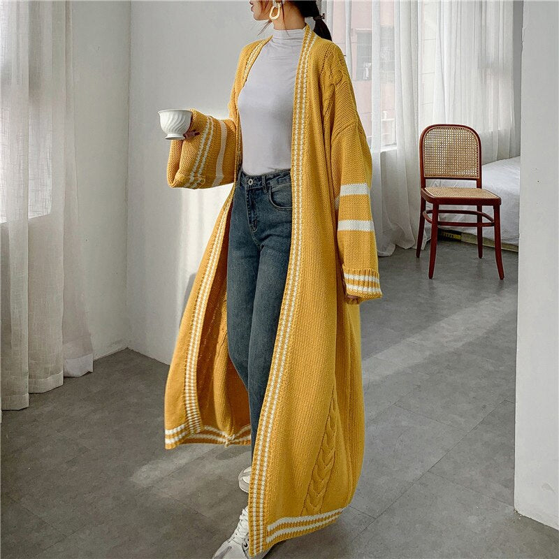 Casual Striped Long Style Cardigan Coat