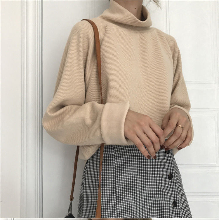 Long Sleeve Loose Solid Turtleneck Shirt