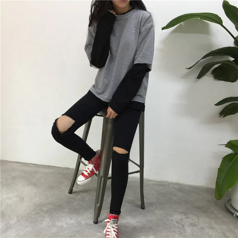 2 Colors Combination Casual Sweatshirt