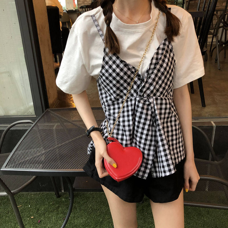 Two Piece Style Plaid Pleated Shirt