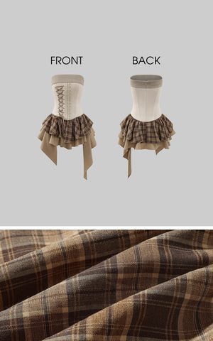 Corset Mini Dress with Plaid Layers
