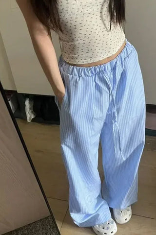 Loose Striped Wide Leg Thin Pants