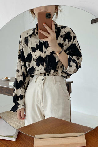 Milk Tie Dye Long Sleeve Blouse Shirt