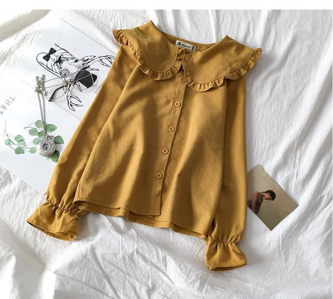 Long Sleeve Peter Pan Collar Cute Blouse Shirts