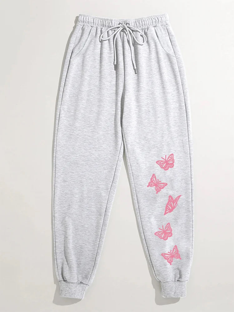 Pantalones deportivos casuales con estampado de mariposas 