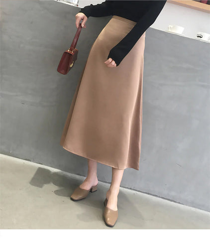 Solid Elegant Glossy Satin Skirt