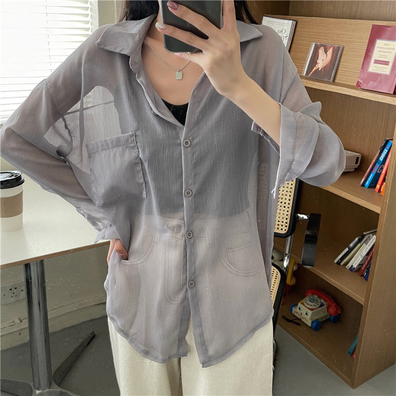 Long Sleeve See Through Thin Blouse Shirt