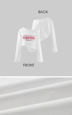 Off-Shoulder Cropped Long Sleeve Tee with Asymmetric Hem
