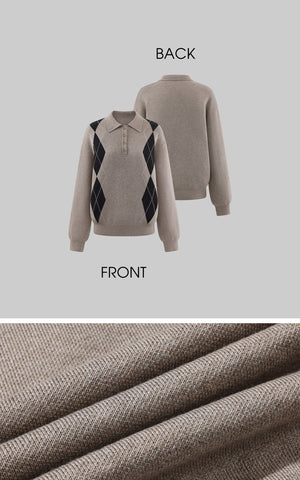 Argyle Knit Polo Sweater