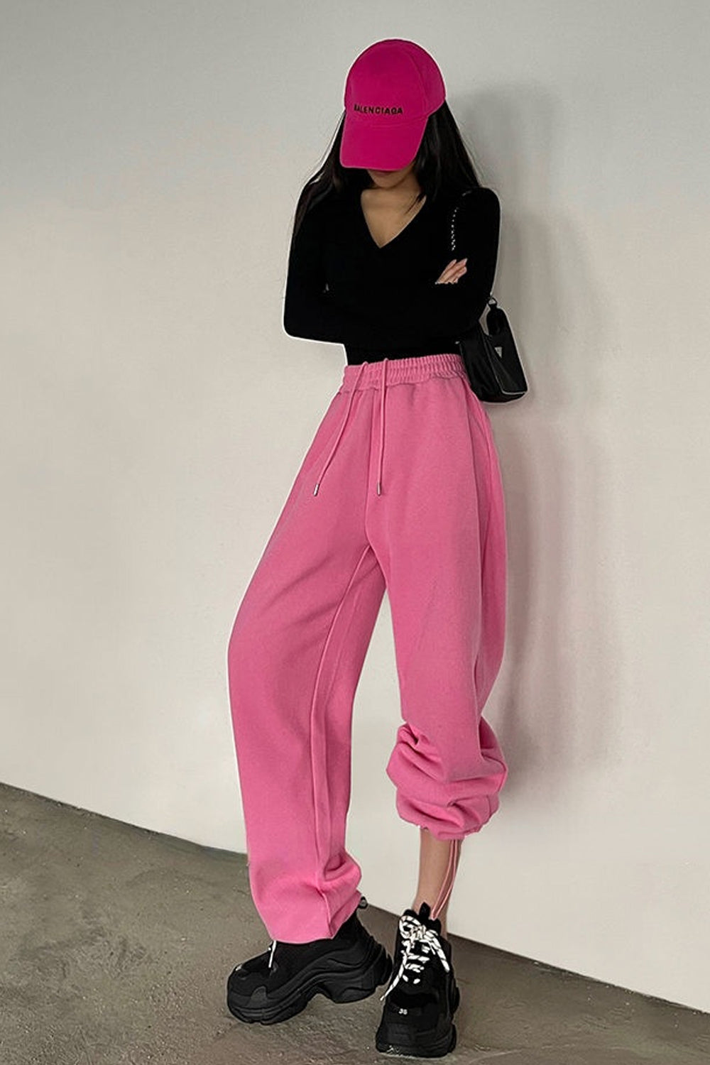 Loose Drawstring Pink Casual Jogger Sweatpants