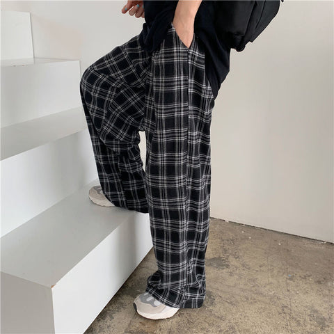 Black and White Plaid Loose Wide Leg Long Pants