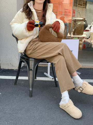 High Waist Loose Full Length Corduroy Pants