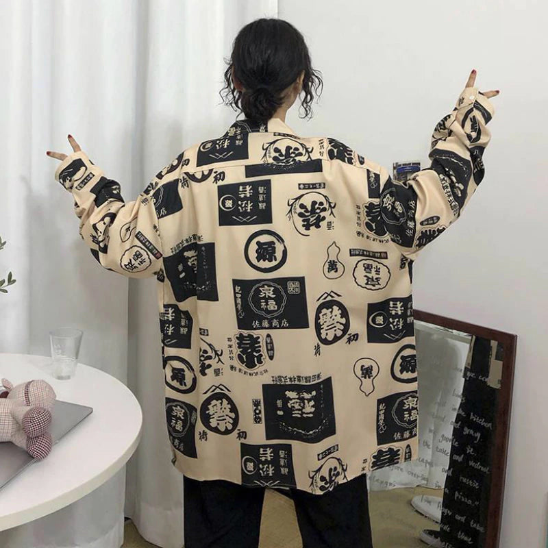 Chinese Art Pattern Printed Blouse Shirt