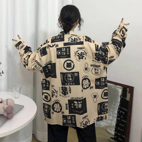 Chinese Art Pattern Printed Blouse Shirt