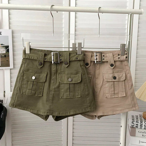 High Waist Cargo Pockets Mini Skirts