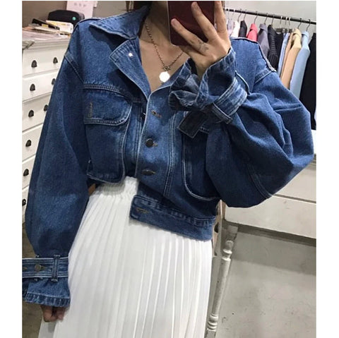 Loose Cropped Style Cropped Denim Jacket