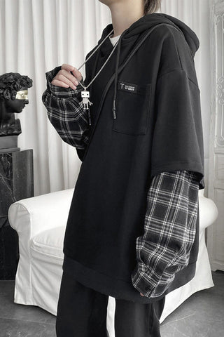 Loose Hip Hop Plaid Sleeve Hoodie