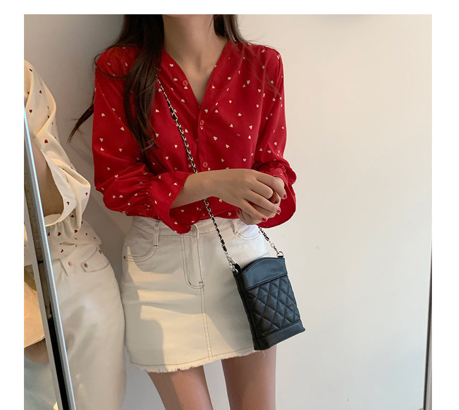 Cute Love Pattern Printed Elegant Blouse Shirt