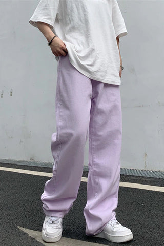 High Waist Wide Leg Purple Jeans Pants