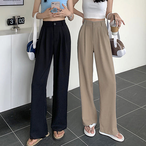 High Waist Solid Color Wide Leg Pants