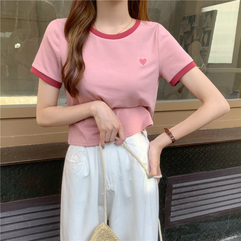 Ringer-Shirt mit Herztaschen-Stickerei 