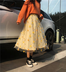 3D Flower Mesh Tulle Long Skirt