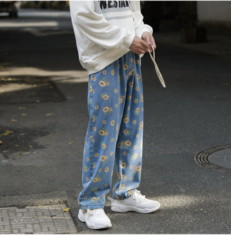 Pantalones vaqueros con estampado de girasoles 