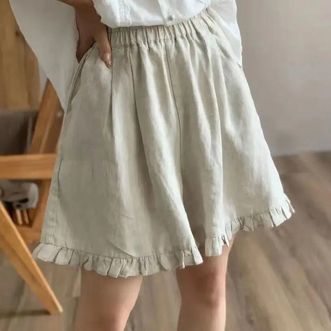 Elastic Waist Ruffles Basic Summer Shorts