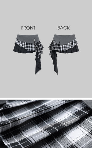 Grey Knit Pullover & Asymmetrical Plaid Skirt Set