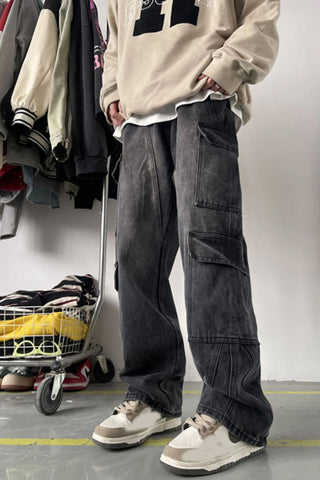 Hip Hop Cargo Pockets Long Men Jeans Pants