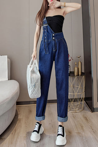 One Shoulder Design Casual Denim Jumpsuits