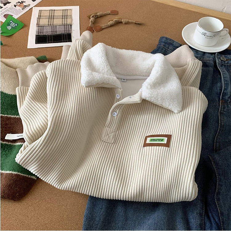Vintage Lapel Collar Corduroy Sweatshirt