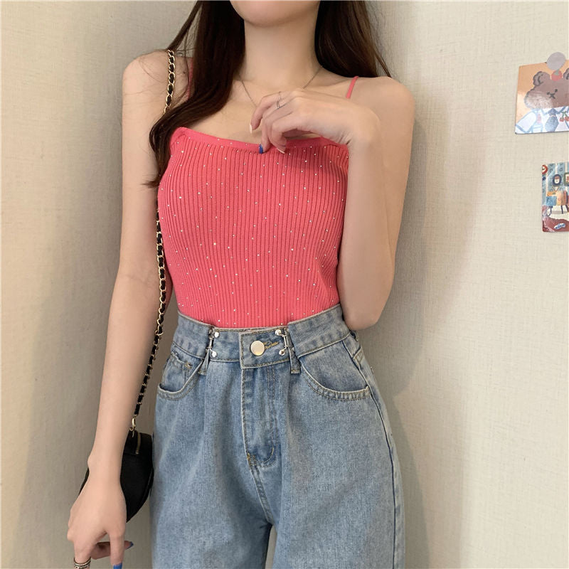 Sexy Little Beading Camisole Crop Tops