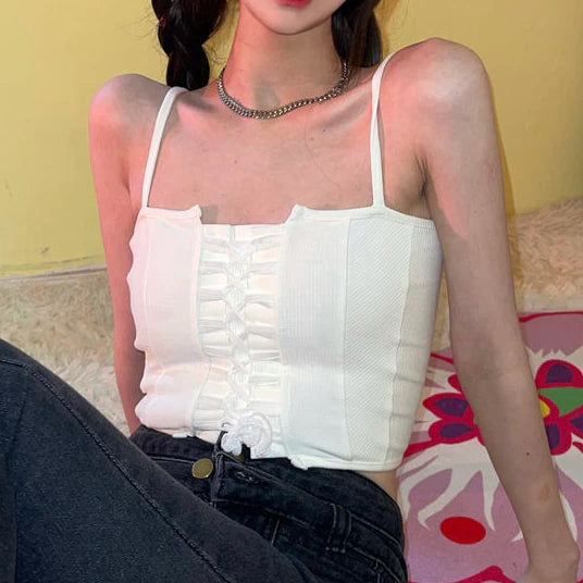 Sexy Solid Skinny Spaghetti Strap Crop Tops