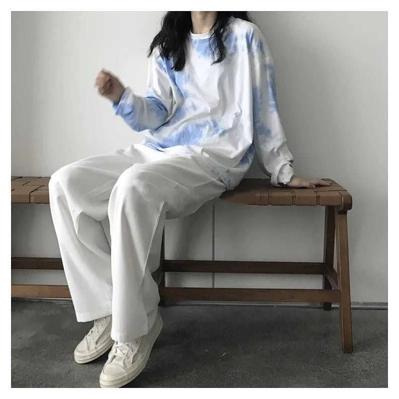 Long Sleeve Blue Tie Dye Printed Shirt