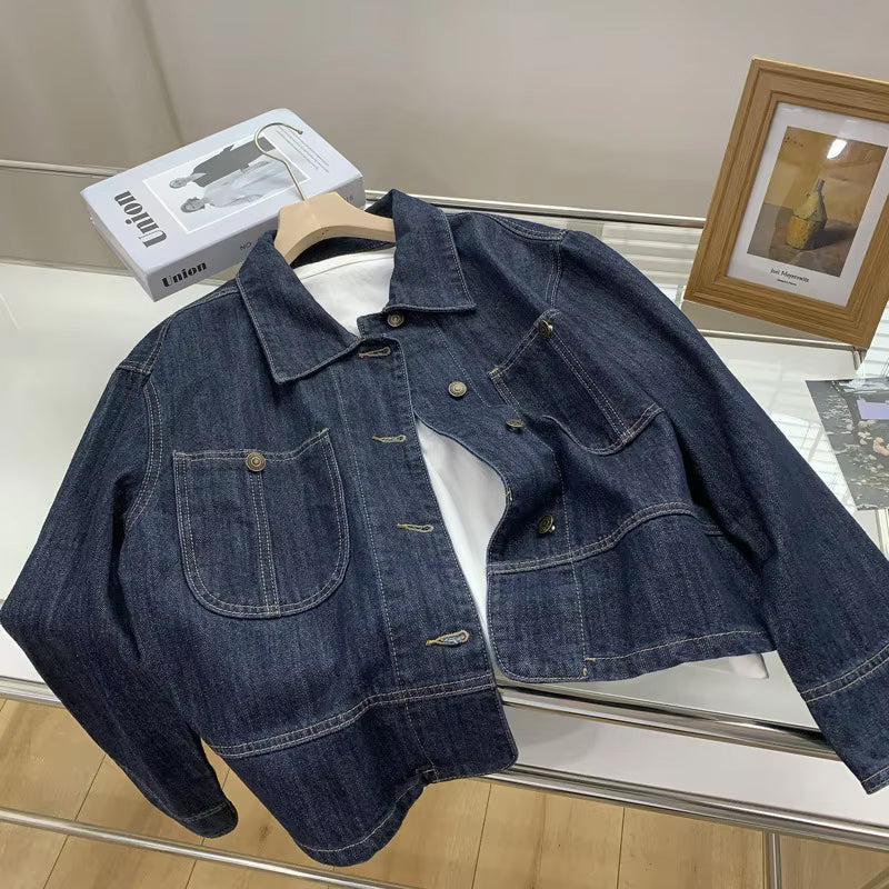 Long Sleeve Vintage Lapel Collar Jeans Jacket