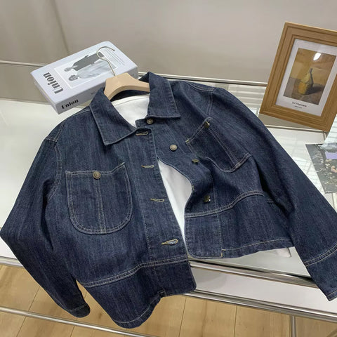 Long Sleeve Vintage Lapel Collar Jeans Jacket