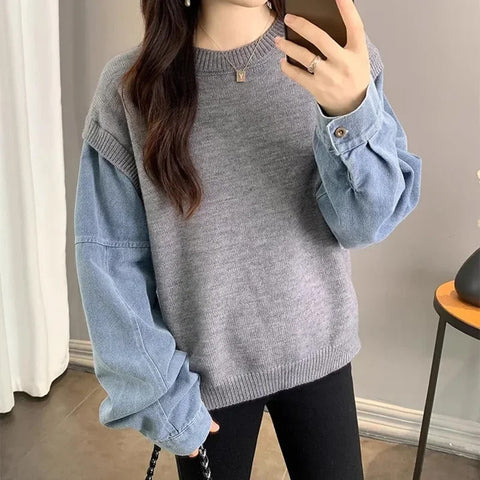 Long Sleeved Denim Casual Sweatshirt