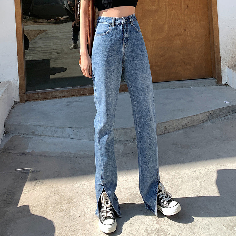 High Waist Splited Leg Flare Jeans