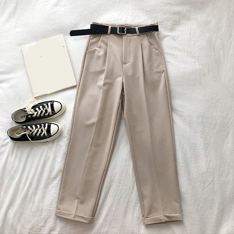 High Waist Elegant Straight Long Pants With Belt