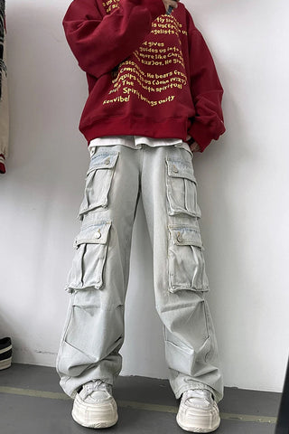 Light Blue Cargo Multi Pockets Jeans Pants