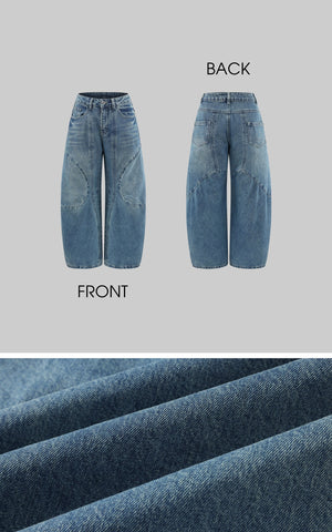 Wide-Leg Curved Panel Denim Pants