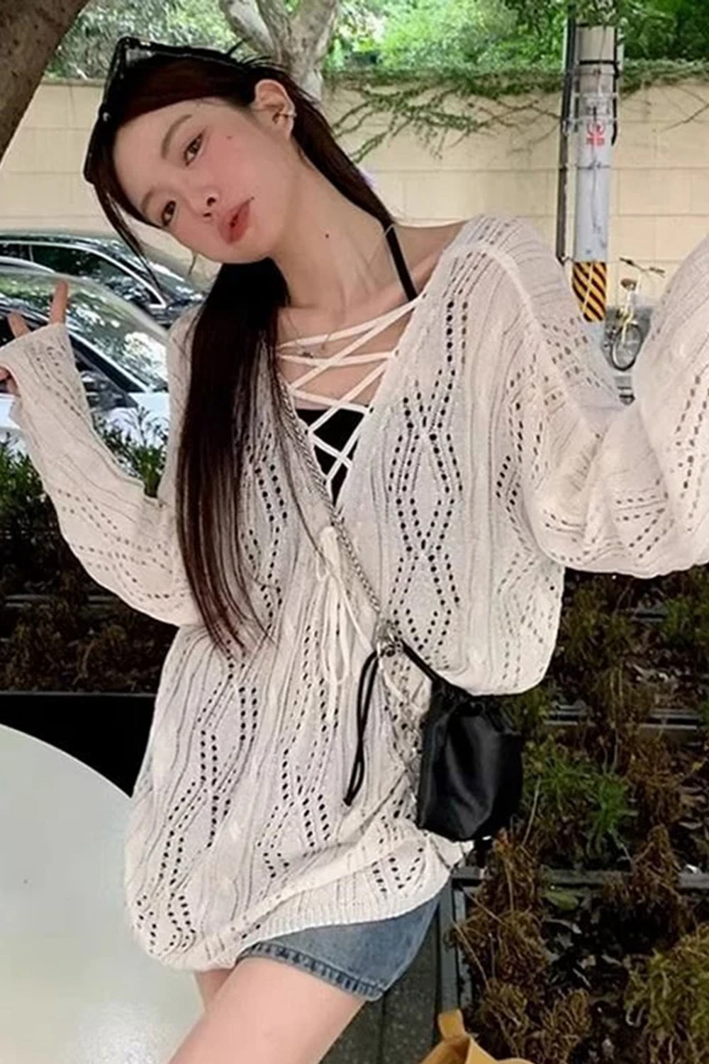 Long Sleeve Hollow Out Summer Shirt