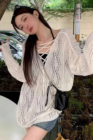 Long Sleeve Hollow Out Summer Shirt