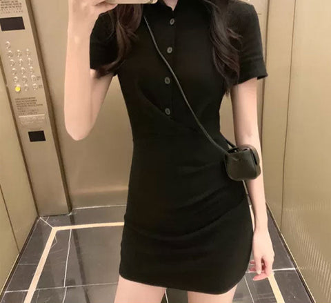 Short Sleeve Buttons Collar Sexy Dress