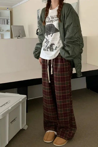 Vintage Plaid Color Wide Leg Loose Pants