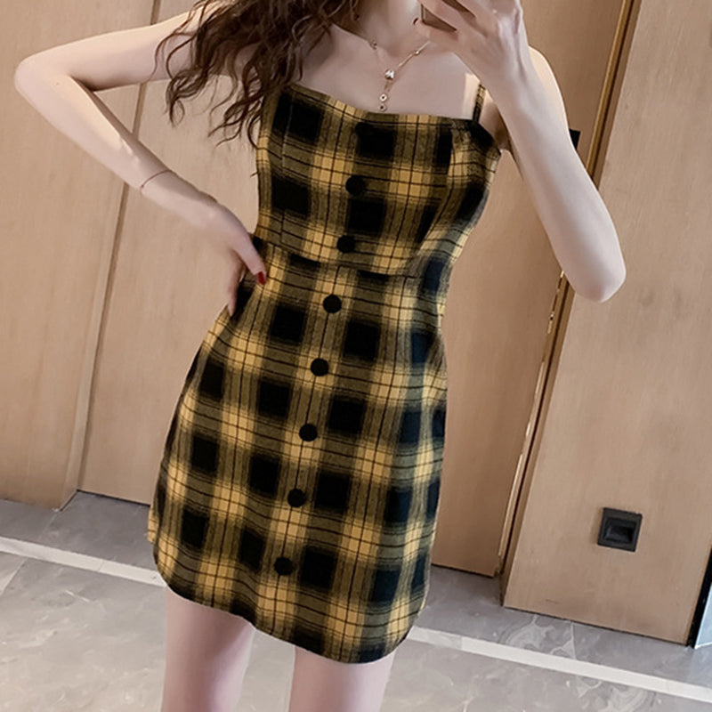 Sexy Plaid Spaghetti Strap Dress